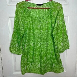 Nicole Miller Boho Style Shirt Green & White  Size Medium